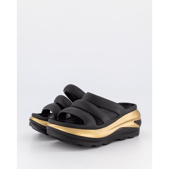 Crocs Brooklyn Low Wedge Sandals Black & Gold W Size 7 – Platform Slide Comfort - Picture 1 of 9